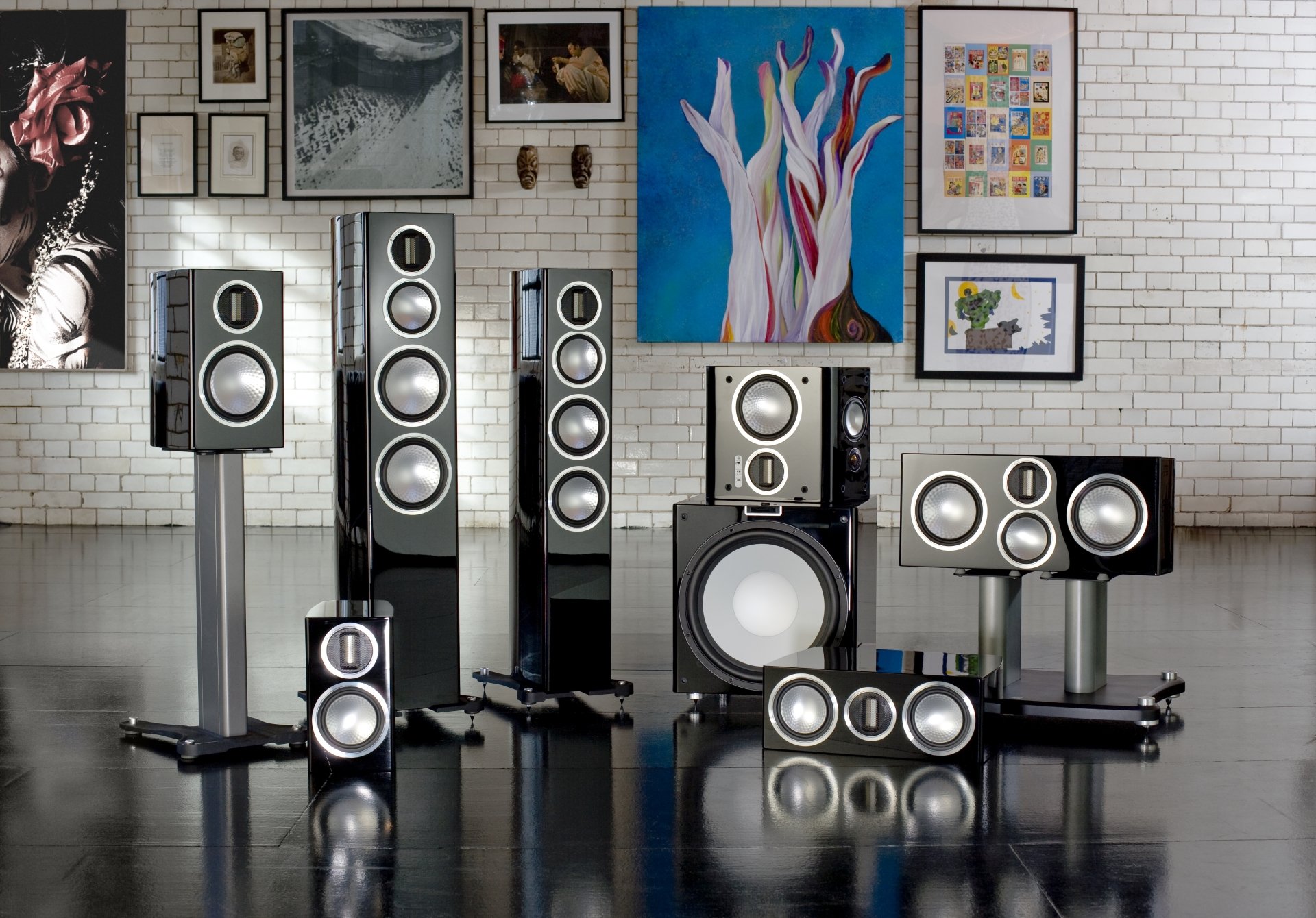 Premium Monitor Audio speakers in an elegant home entertainment room